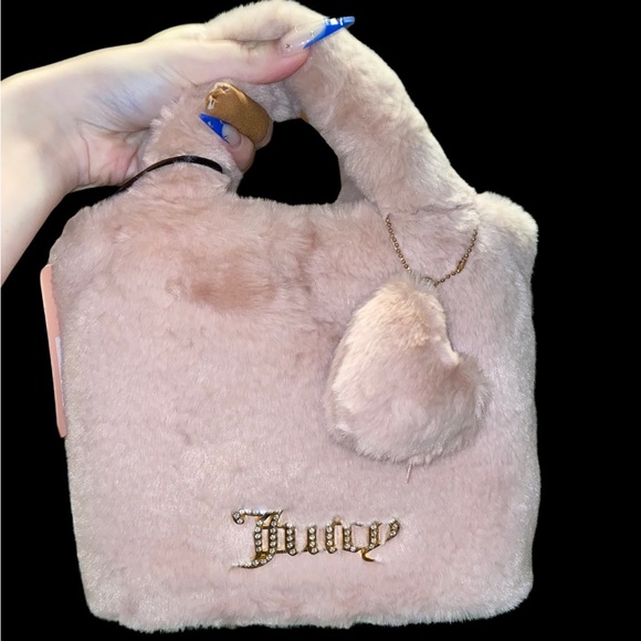Juicy Couture Fluffy Faux Fur Light Pink Mini Tote Bag NWT VIRAL RARE free love - Picture 6 of 6